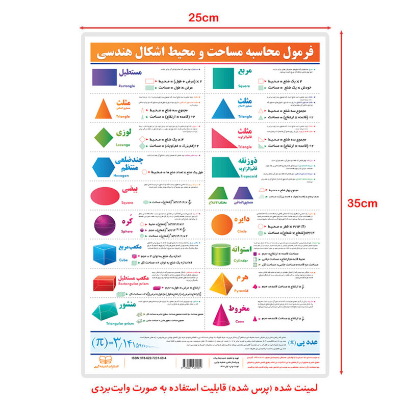 پوستر آموزشی انتشارات اندیشه کهن مدل فرمول محاسبه مساحت و محیط اشکال هندسی کد B4 پوستر آموزشی انتشارات اندیشه کهن مدل فرمول محاسبه مساحت و محیط اشکال هندسی کد B4