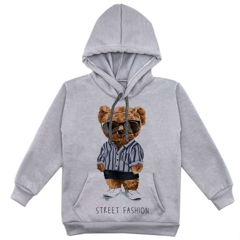 هودی پسرانه مدل خرس عینکی F227  رنگ طوسی