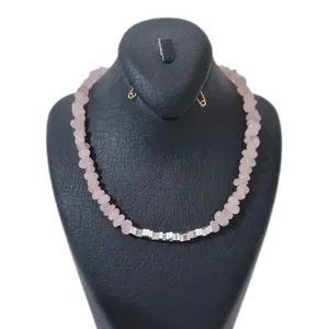 گردنبند دست ساز زنانه مدل سنگ رزکوارتز حدید