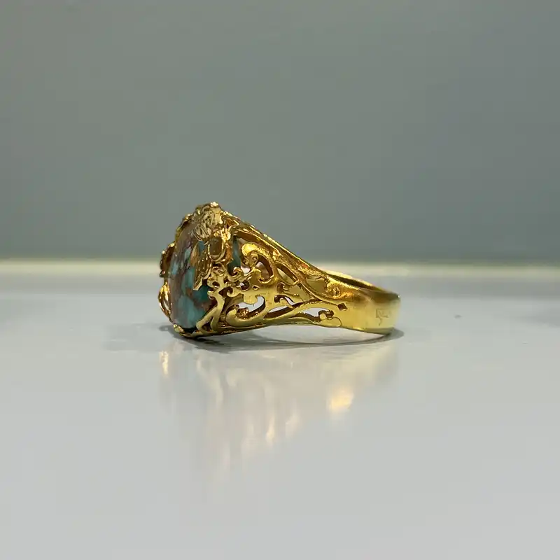 انگشتر نقره زنانه مدل شبکه زنی با فیروزه نیشابوری