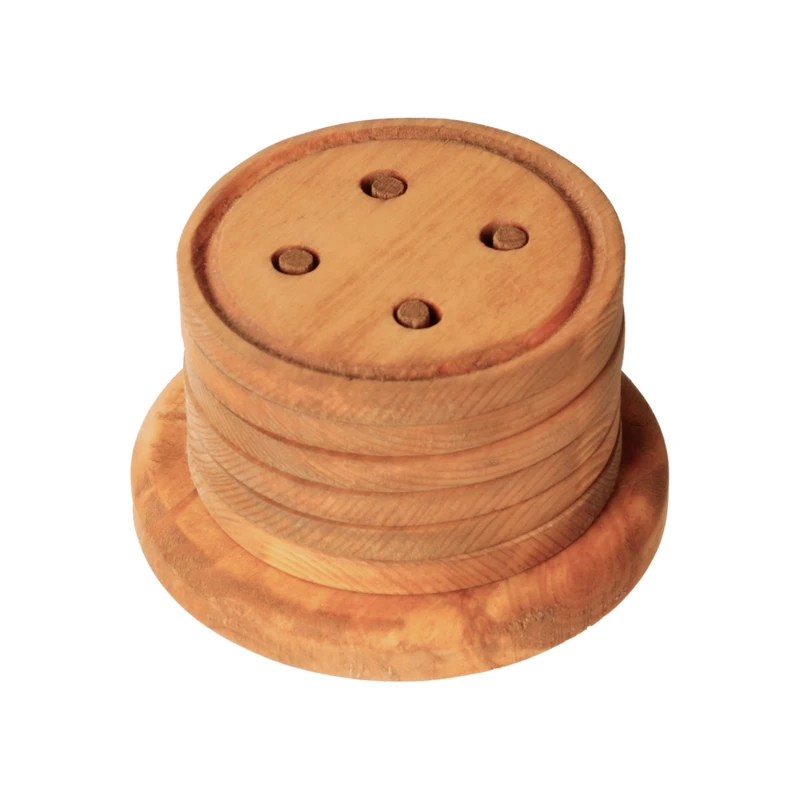 زیر لیوانی طرح چوبی مدل دکمه مجموعه 6 عددی به همراه استند