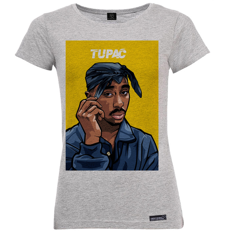 تی شرت آستین کوتاه زنانه 27 مدل Tupac Cartoon Blue کد MH1098