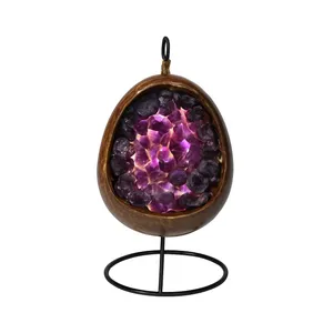 آباژور رومیزی مدل فانوسی سنگ طبیعی آمیتیست