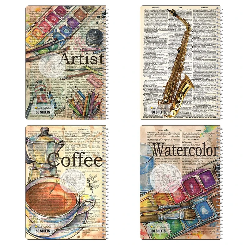 دفتر نقاشي 50 برگ کارنيکا طرح روزنامه وینتج Vintage Newspaper کد 11897 مجموعه 4 عددی