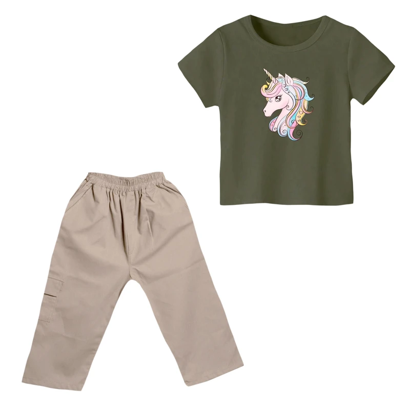 ست تی شرت و شلوارک دخترانه مدل یونیکورن کد 41