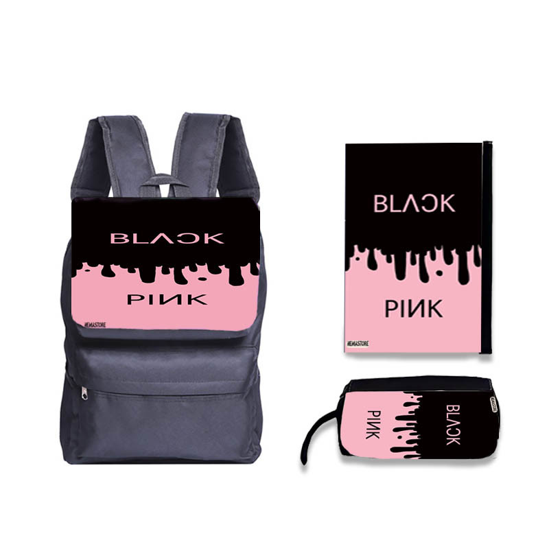 کوله پشتی نمااستور طرح BLACK PINK به همراه جامدادی و کلاسور