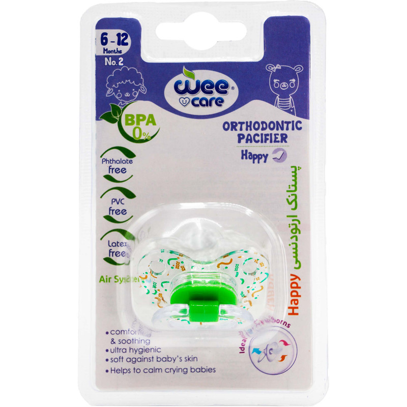 پستانک ارتودنسی وی کر مدل دسته دار شفاف چاپدار happy سایز 6-12 ماه کد P116 پستانک ارتودنسی وی کر مدل دسته دار شفاف چاپدار happy سایز 6-12 ماه کد P116