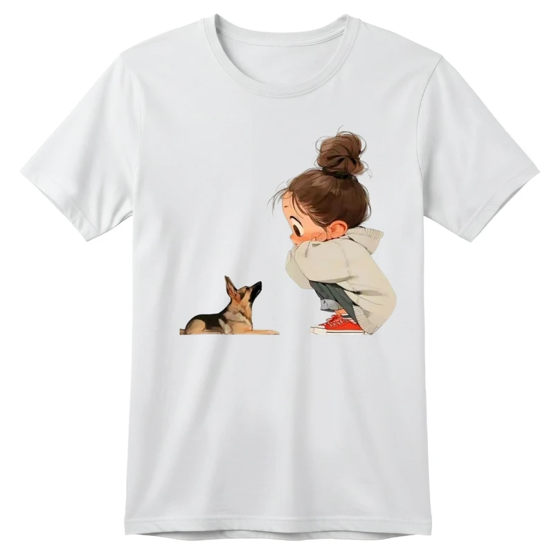 تی‌شرت آستین کوتاه بچگانه مدل دختر و سگ کد p1 