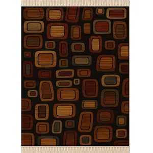 فرش ماشینی 1000 شانه هانوکس زمینه قهوه‌ای حاشیه چندرنگ مدل 0012