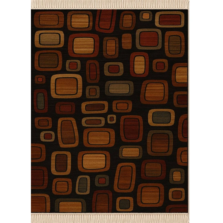 فرش ماشینی 1000 شانه هانوکس زمینه قهوه‌ای حاشیه چندرنگ مدل 0012