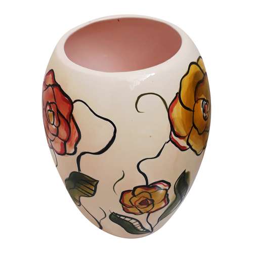   گلدان سرامیکی مدل خمره ای طرح گل رنگارنگ کد m 10