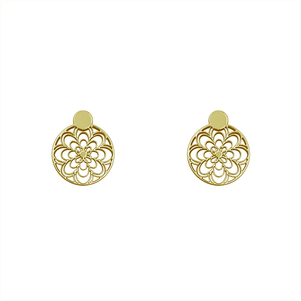 گوشواره طلا 18 عیار زنانه مدوپد مدل دایره و گل کد GA1-10095