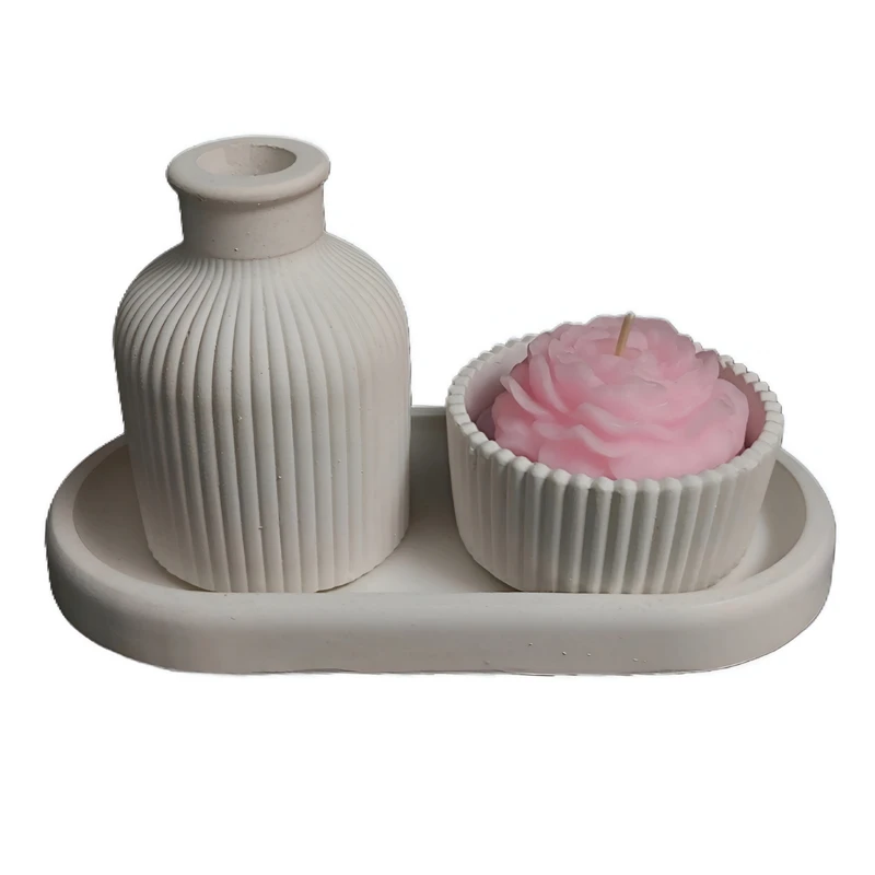 ست 3 تکه گلدان و جاشمعی بتنی مدل مراکشی کد S03