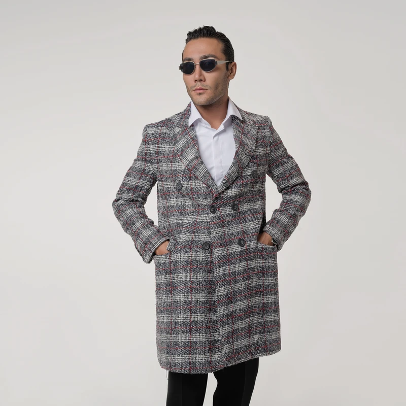 پالتو کوتاه مردانه مدل چهارخانه دبل برس ماهوت 4