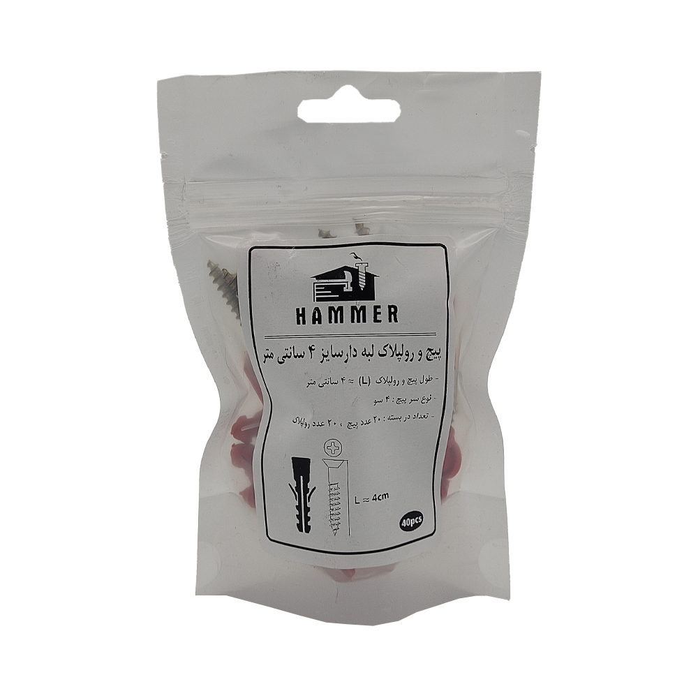 پیچ و رول پلاک هامر مدل لبه دار  4so-4cm مجموعه 40 عددی