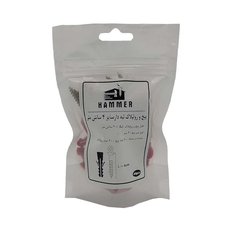پیچ و رول پلاک هامر مدل لبه دار  4so-4cm مجموعه 40 عددی