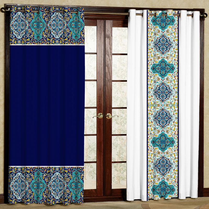 پرده بارمان دکور طرح سنتی مدل مخمل پانچی کد 5746 W سایز 140x250 سانتی متر