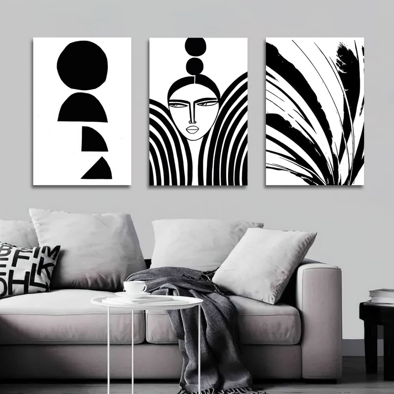 تابلو شاسی بکلیت طرح نقاشی دکوراتیو مدرن سبک کوبیسم مدل SH-1402مجموعه 3 عددی