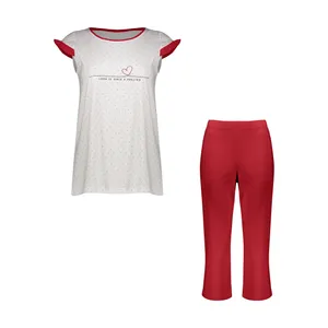 ست تی شرت آستین کوتاه و شلوارک زنانه ناربن مدل 1521697-3233 رنگ قرمز