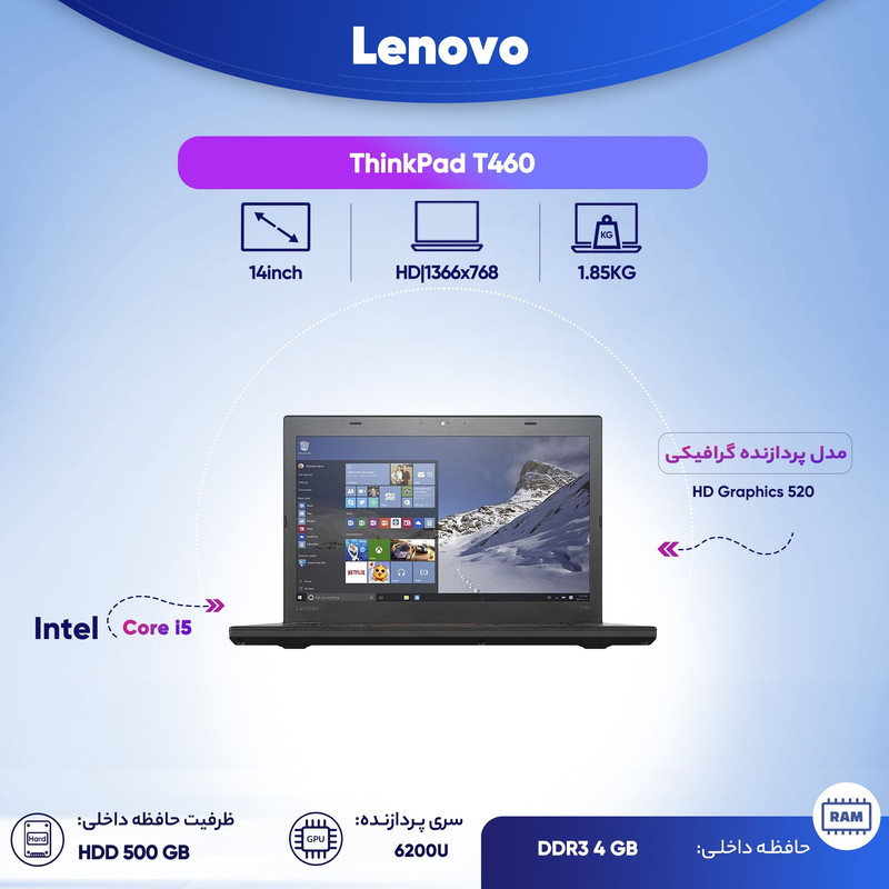 لپ تاپ 14 اینچی لنوو مدل ThinkPad T460 لپ تاپ 14 اینچی لنوو مدل ThinkPad T460