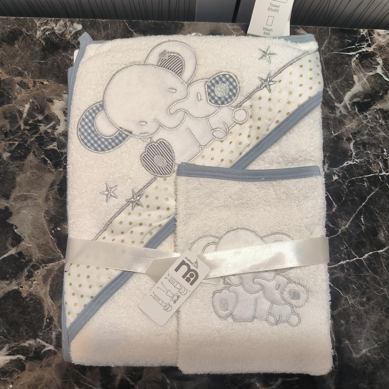 ست حوله نوزادی مادرکر طرح گلدوزی مدل Elephant and baby مجموعه 2 عددی