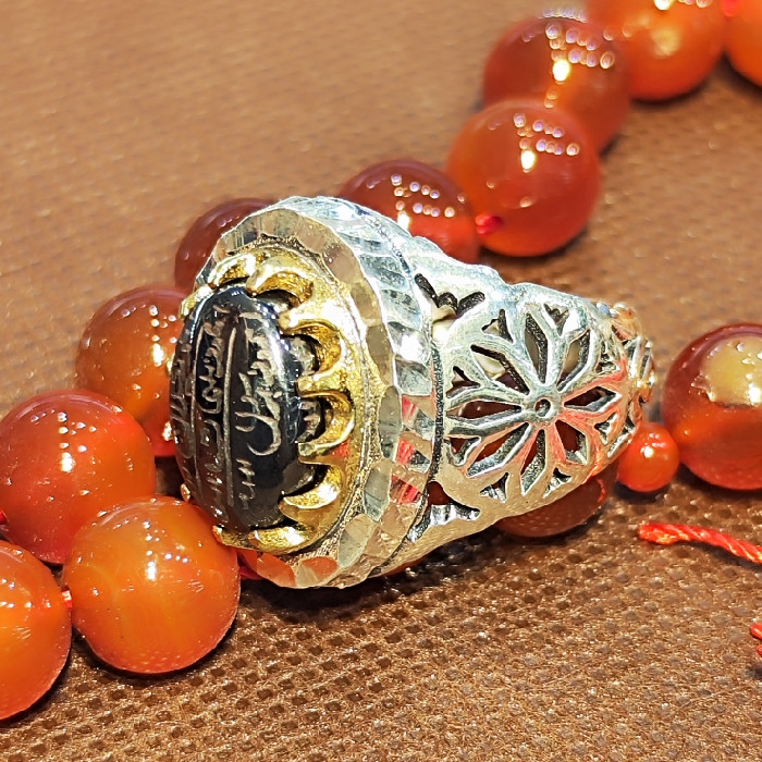 انگشتر نقره مردانه نقره جات بافندگان مدل سنگ حدید هفت جلاله کد 254