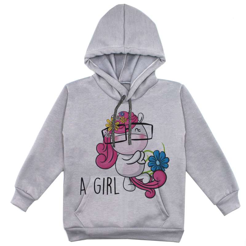 هودی دخترانه مدل تکشاخ F63 رنگ طوسی