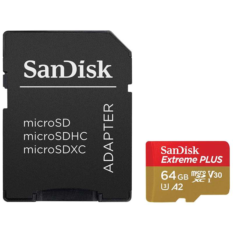 کارت حافظه microSDXC سن دیسک مدل extreme plus V30 کلاس 10 استاندارد UHS-I U3 سرعت 170MBps ظرفیت 64 گیگابایت به همراه آداپتور sd