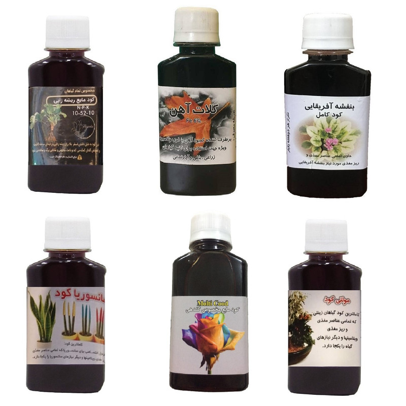 کود مایع فسفر ریشه زایی 10-52-10 و کلات آهن و کود بنفشه آفریقایی و کود سانسوریا و کود گلدهی و مولتی کود مدل life drop حجم 120 میلی لیتر