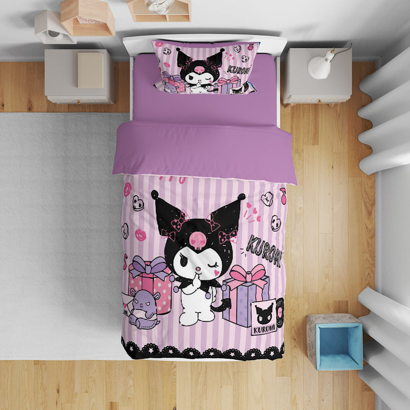 سرویس خواب مدل کرومی kuromi مهربون 01 یک نفره 5 تکه