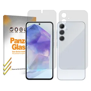 Panzer Glass Resistant model transparent screen protector suitable for Samsung Galaxy A55 mobile phone along with the back protector