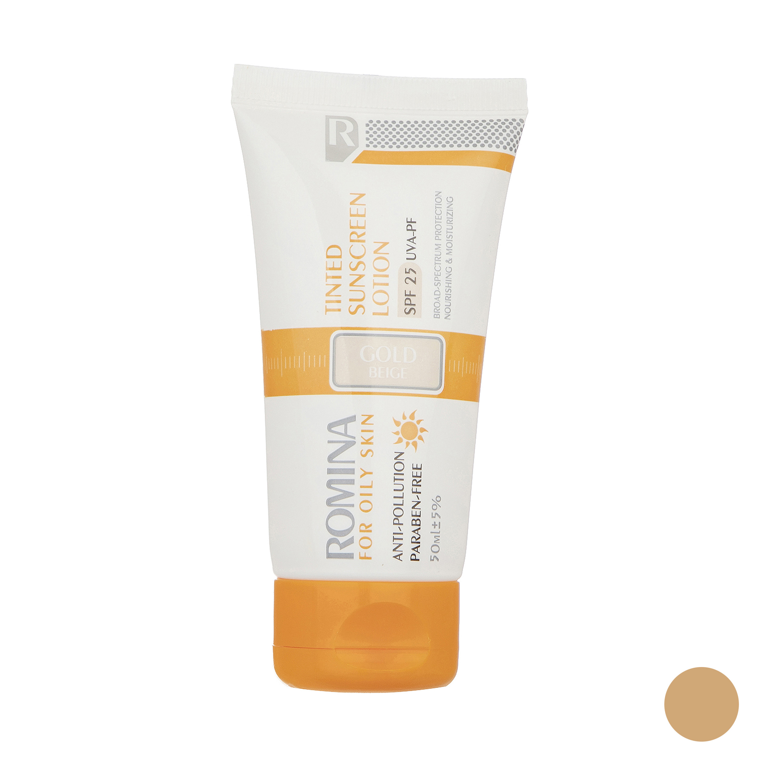لوسیون ضد آفتاب رومینا مدل Gold Beige-25 حجم 50 میلی لیتر لوسیون ضد آفتاب رومینا مدل Gold Beige-25 حجم 50 میلی لیتر