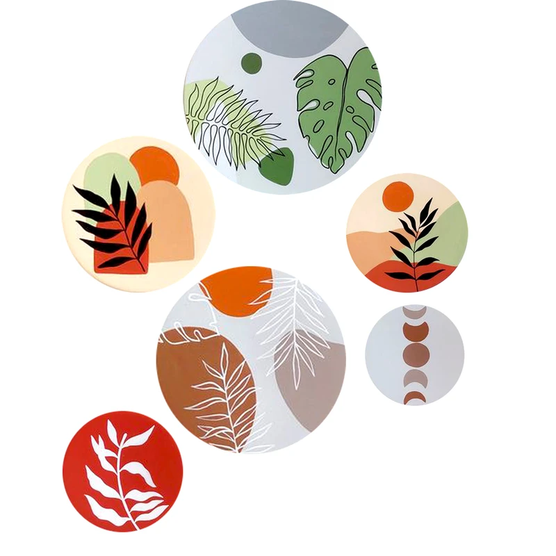 بشقاب دیوارکوب سفالی طرح مدرن مدل Y_27 مجموعه 6 عددی