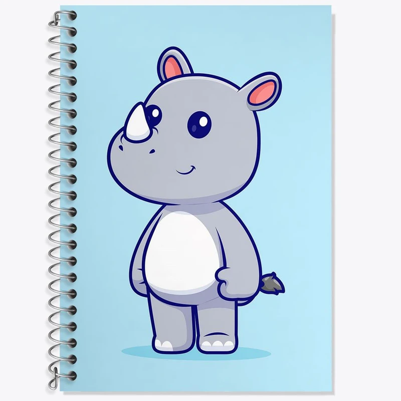 دفتر زبان 50 برگ خندالو مدل سه خط طرح حیوانات بامزه کرگدن کد 29705