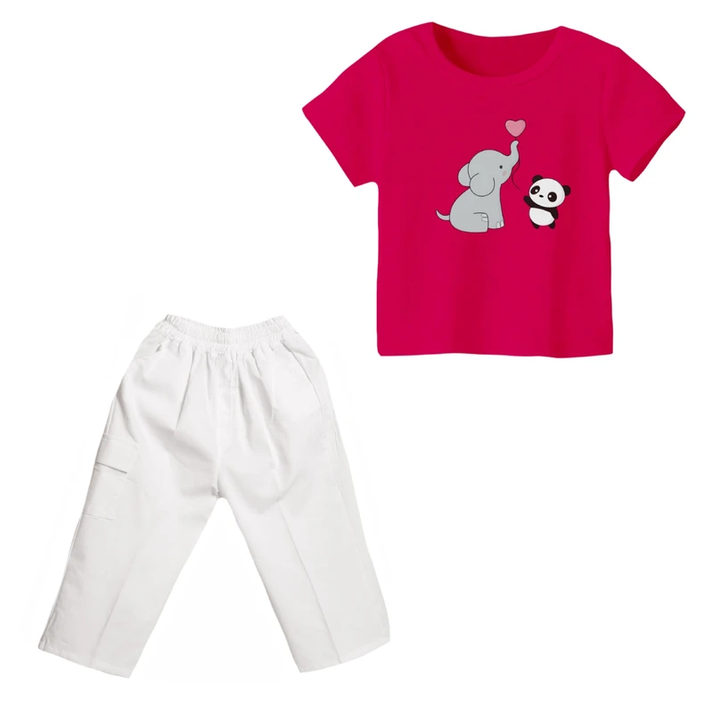 ست تی شرت و شلوارک دخترانه مدل فیل کد 10