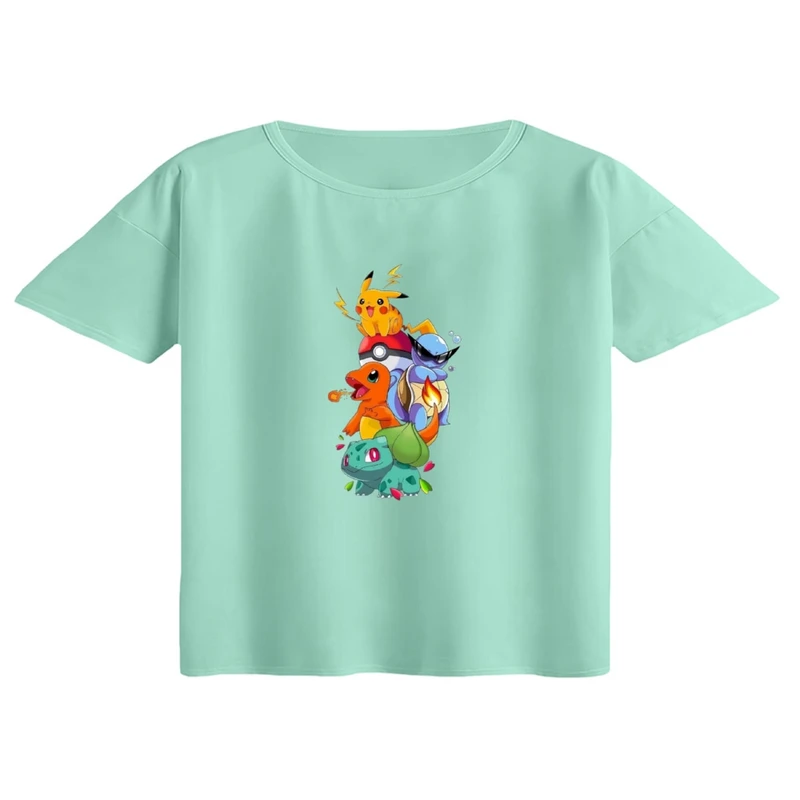 کراپ تی‌شرت آستین کوتاه زنانه مدل پوکی مون کد 2