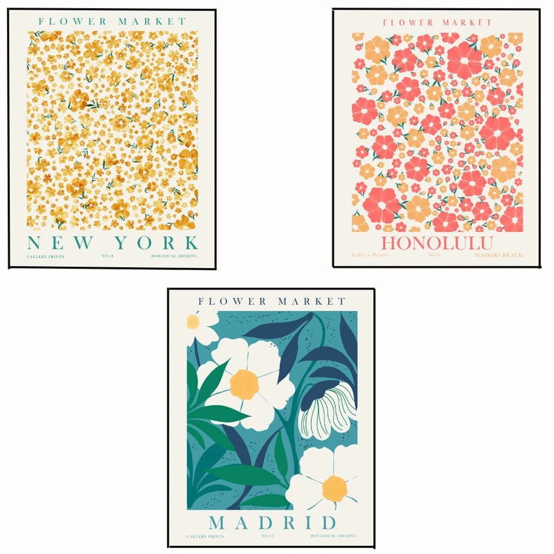 پوستر مدل مستر مجموعه گل -هنولولو-مادرید-نیویورک مجموعه 3 عددی