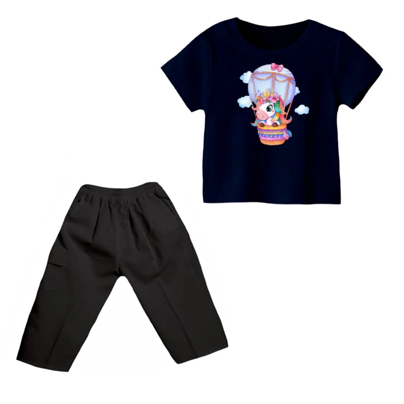 ست تی شرت و شلوارک دخترانه مدل یونیکورن کد ۴۴