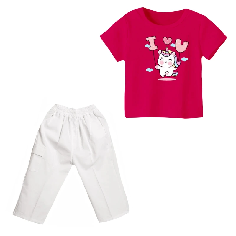 ست تی شرت و شلوارک دخترانه مدل یونیکورن کد 40
