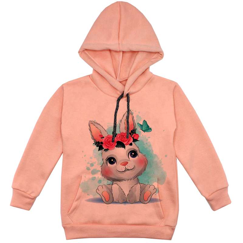 هودی دخترانه مدل خرگوش F97 رنگ گلبهی