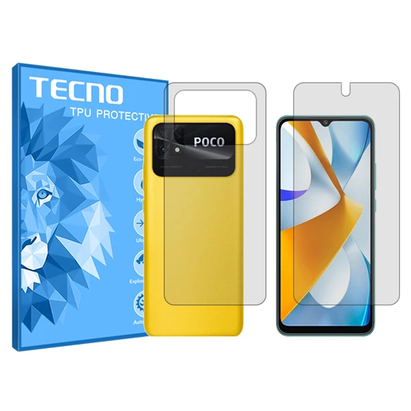 محافظ صفحه نمایش شفاف تکنو مدل HyGEL مناسب برای گوشی موبایل شیائومی Poco C40 به همراه محافظ پشت گوشی