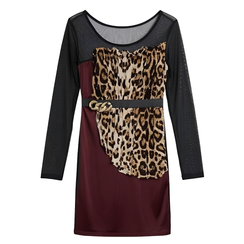 پیراهن یقه گرد زنانه مدل حریر طرح پلنگی