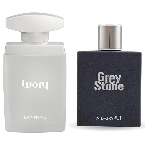 ست ادو پرفیوم مردانه ماریاژ مدل Grey Stone با رایحه تلخ حجم 100 میلی لیتر و ادوپرفیوم زنانه ماریاژ مدل IVORY با رایحه گرم حجم 100 میلی‌لیتر