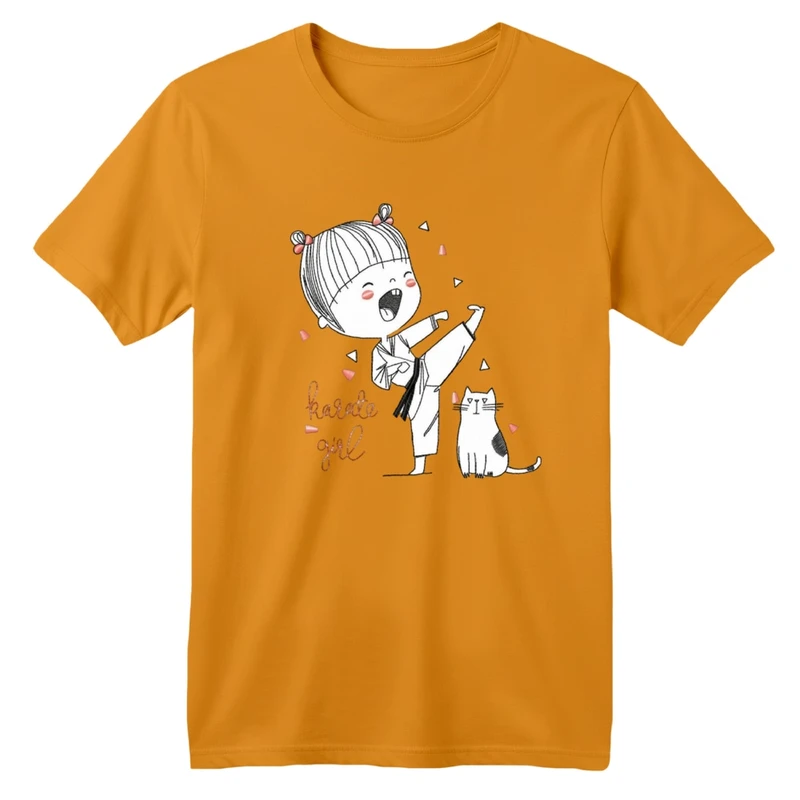 تی شرت آستین کوتاه بچگانه مدل دخترک و گربه کد 2