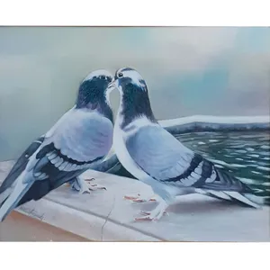 تابلو نقاشی رنگ روغن طرح دو کبوتر کد 00235