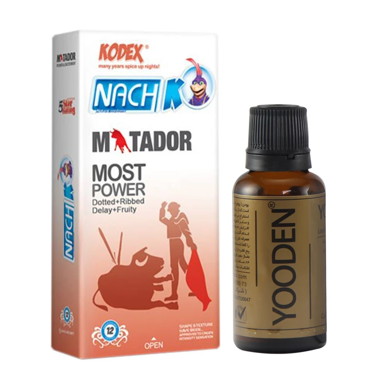 کاندوم ناچ کدکس مدل Matador بسته 12 عددی به همراه روغن یودن کد 01 حجم 30 میلی لیتر