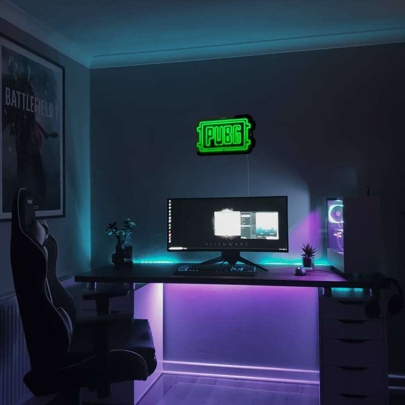 چراغ دیواری نئون دیزاین مدل Pubg-Logo-BL_GR