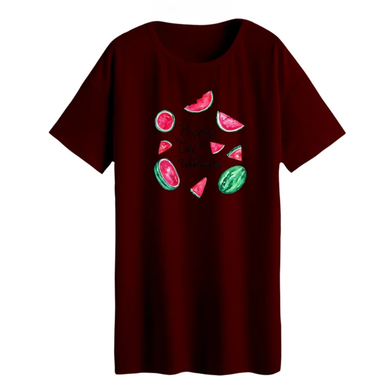 تی شرت لانگ زنانه مدل هندوانه یلدایی کد 60 رنگ زرشکی