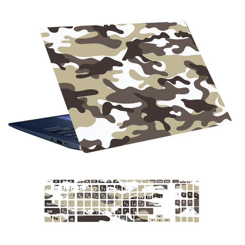 استیکر لپ تاپ توییجین و موییجین طرح Military کد 11 مناسب برای لپ تاپ 15.6 اینچ به همراه برچسب حروف فارسی کیبورد 