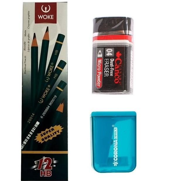 تراش کرونا مدل چراغ به همراه مداد مشکی و پاک کن مجموعه 14 عددی